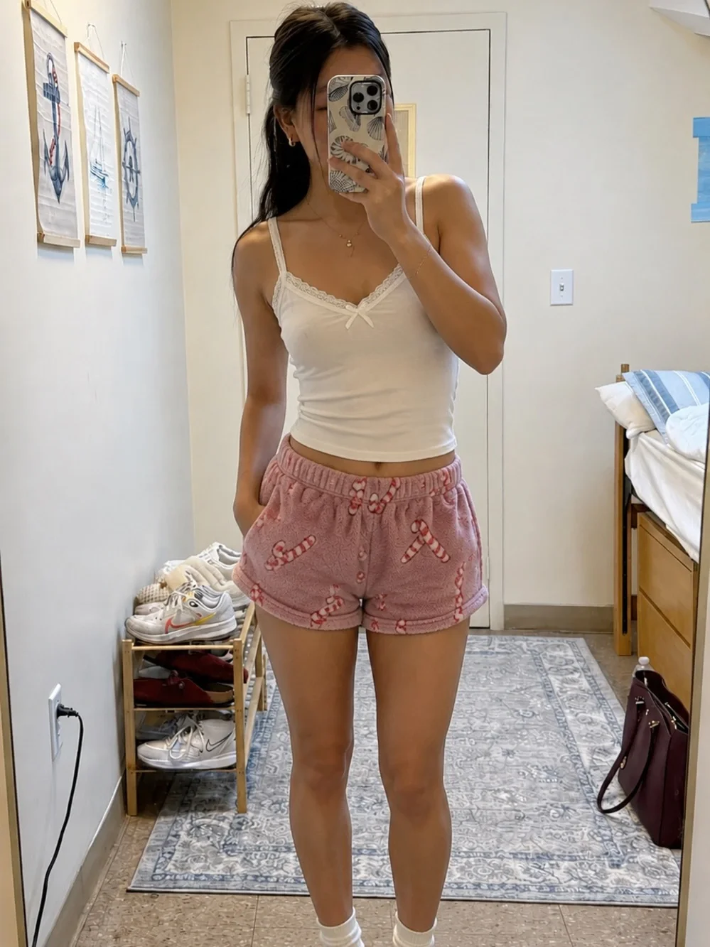 aerie Pink Candy-Cane Print Athletic Lounge Shorts